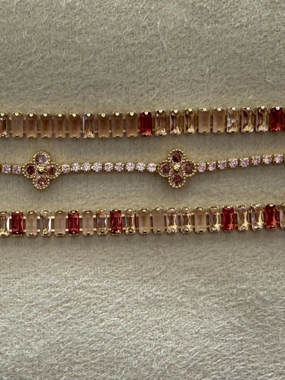 Pink and Red Crystal Bracelet Set in Gold-Tone